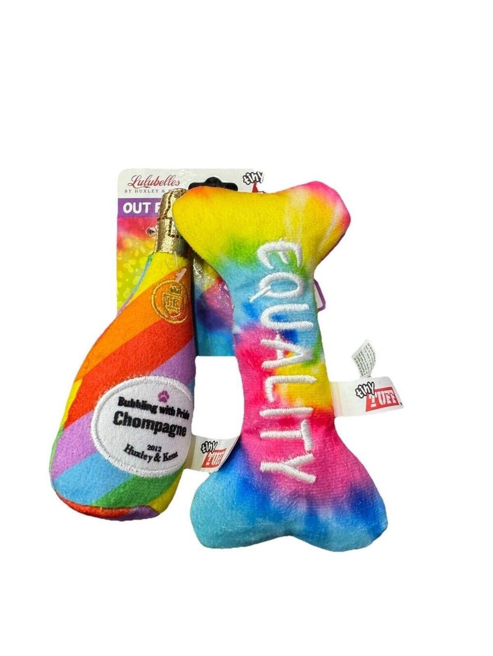 (RGB3) Huxley & Kent Lulubelles Tiny Tuff Pride Dog Toy Set Chompagne & Equality